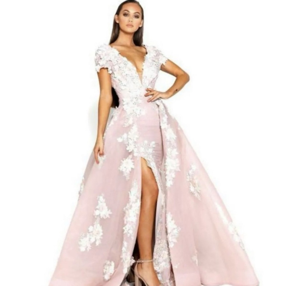 Elegant Pink Lace Evening Gown Portia and Scarlett